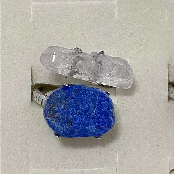 Azurite & Quartz Statement Ring | Dual Stone Adjustable Crystal Ring - Picture 4 of 9